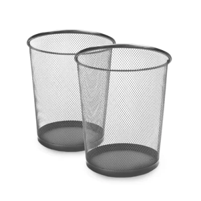 Image of KEPLIN Round Trash Can 2 Pack Silver Non slip Mesh Bin, Stylish &amp; Sturdy Metal Waste Paper Bin for Home, Bedroom, Office, Bathroom, Living Room Kitchen Indoor Garbage Bins with Sleek Design
