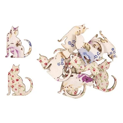 Image of Pack of 12 Trimits Wooden Floral Cat Craft Embellishment 3cm Stick On Card Scrapbook Paper