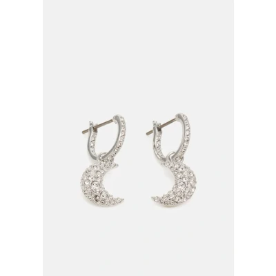 Image of Swarovski Luna Drop Earrings, Crescent Moon Motif with White Pavé Stones in a Rhodium Plated Setting, from the Collection
