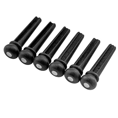 Image of Musiclily Slotted Ebony Acoustic Guitar Bridge Pins, Black with 3mm White Pearl Shell Dot(6 Pieces)