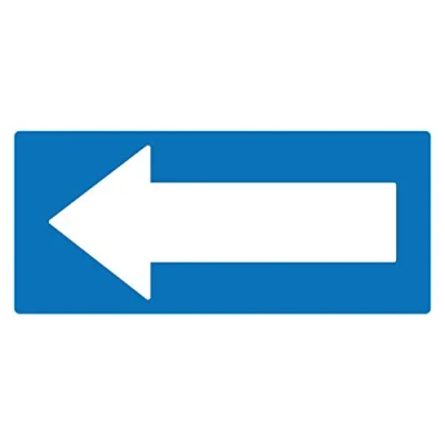 Image of 2 x Blue Arrow Left Info Label Sign Removable Self Adhesive Waterproof Durable Vinyl Sticker 225mm 106mm