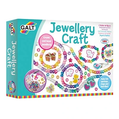 Image of Galt Jewellery Craft Kit Creative Cases Childrens Bracelet and Necklace Making Arts Crafts for Kids with Hair Clips, Rings, Clip On Earrings, Colourful Gems Guide Ages 5 Years Plus
