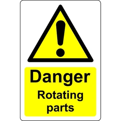 Image of Danger rotating parts safety sign Self adhesive sticker (150mm x 100mm)