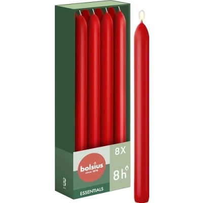 Image of Bolsius Tapered Dinner Candles Red 8 Pack 23 cm Long Burning Time of Hours Unscented Includes Natural Vegan Wax Without Palm Oil