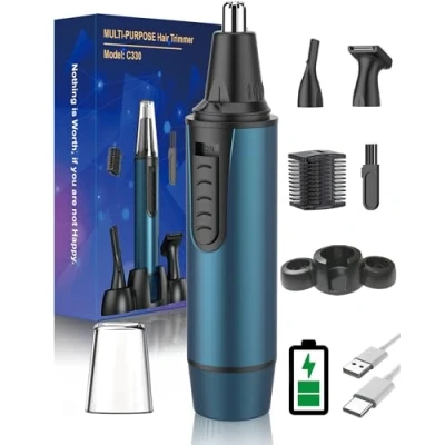 Image of Professional Nose Hair Trimmer for Men Painless, USB Rechargeable, IPX7 Waterproof With Dual Edge Blades Easy Cleansing