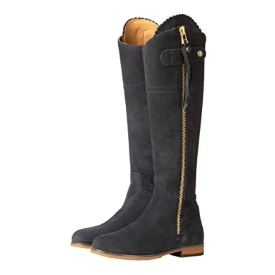 Image of Rydale Ladies Slim Fit Country Boots Womens Tall Spanish Riding Suede Leather 3 Colours (Navy, uk_footwear_size_system, adult, women, numeric, medium, numeric_6)