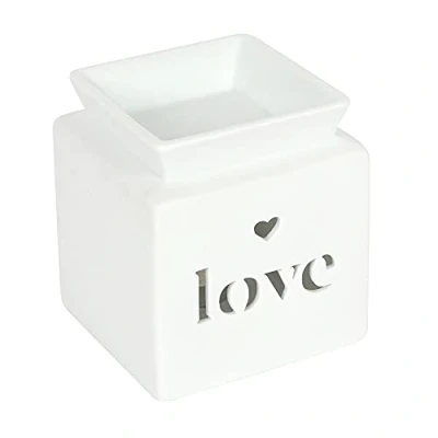 Image of Dashing White Ceramic &quot;Love&quot; Cut Out Oil Burner 11.5cm x 10.5cm (1 Pc.) Luxurious Design, Premium Material, Aromatherapy Accessory Ideal for Home &amp; Office Decor