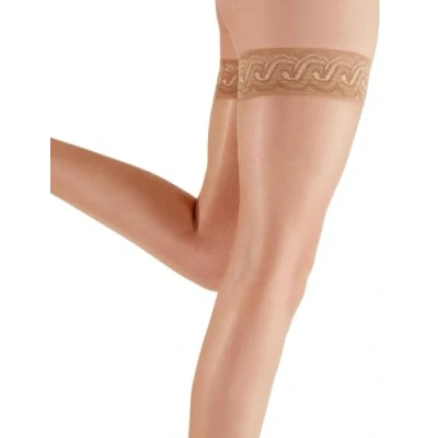 Image of Pretty Polly Women&#039;s Nylons 10d Gloss Lace Top Hold Ups Tights, Beige (Sherry), M L UK