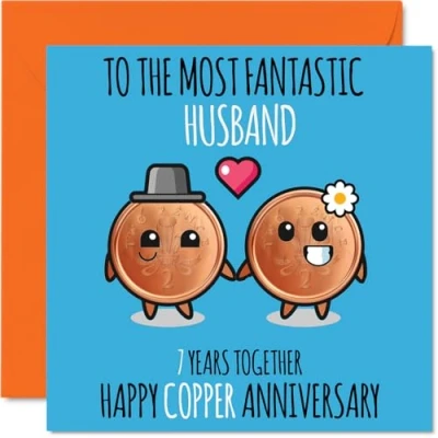 Image of Cute Copper Anniversary Card for Husband 7 Years Together Happy 7th Wedding Cards from Wife, 145mm x Greeting Seventh Anniversaries
