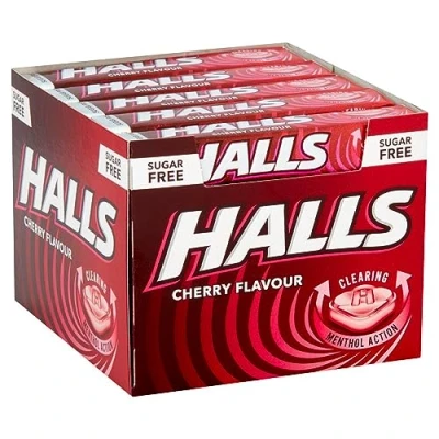 Image of Halls Sugar Free Cherry Mentho Lyptus Throat Lozenges Stick 32 g (Pack of 20)
