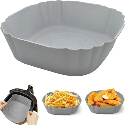 Image of Silicone Pot for Air Fryer 3 to 4.5 L, Basket Mold Airfryer Reusable Accessories Oil Free Fountain Square Non Stick Microwave Oven Tray 20 cm