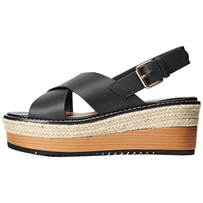 Image of FIND Crossover Leather Platform, Women’s Open Toe Sandals, Black (Black Black), 5 UK (38 EU)