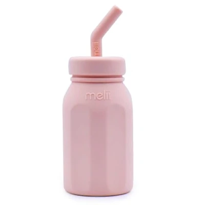 Image of Silicone Water Bottle with Straw for Babies, Toddlers &amp; Kids, BPA Free, Pink