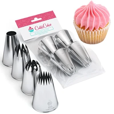 Image of CukkiCakes 4pcs Large Piping Nozzles Set (849, 869, 829, 808) Icing Nozzles, Tips for Decorating Cakes, Cupcakes Compatible with Bags Made in Korea