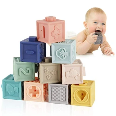 Image of Mini Tudou 12PCS Baby Blocks Soft Building Toys Teethers Toy Educational Squeeze Play with Numbers Animals Shapes Textures 6 Months and Up