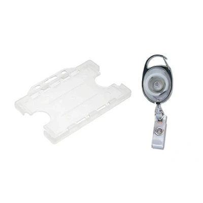 Image of 1 Double Sided Identity ID Card Pass Badge Holder and White Premier Yo Retractable Reel