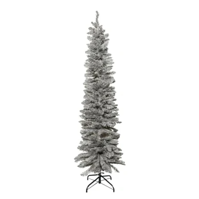 Image of 6ft (1.8m) Grey Slim Pencil Christmas Tree with 321 Tips and Metal Stand Contemporary Artificial Xmas for Compact Areas