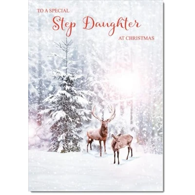 Image of doodlecards Stepdaughter Christmas Card Deers in Forest Medium Size for with Plain Envelope