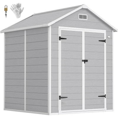 Image of Outsunny 6 x 5ft Resin Garden Shed with Floor and Window, Light Grey