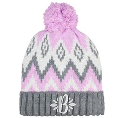 Image of TeddyT&#039;s Personalised Women&#039;s Nordic Fleece Lined Luxury Bobble Hat (Pink &amp; Grey), S L