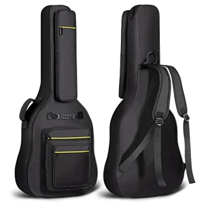 Image of CAHAYA Jumbo Dreadnought Guitar Bag Fit 42/43/44 Inch Acoustic Guitar, 12 mm Thick Padding Case Gig Bag, Black with Yellow Stripes, Model CY0284