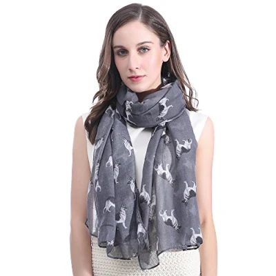 Image of Lina &amp; Lily German Shepherd Dog Print Large Scarf Lightweight (Dark Grey)(Size: 180cm x 90cm)