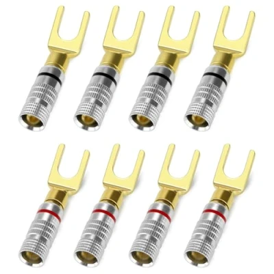 Image of QWORK® 8 Pieces Y Spade Plug, Speaker Wire Connectors, Fork Plug 45 Degree, Cable Connector