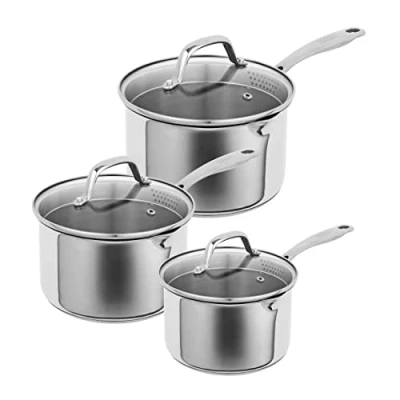 Image of Kuhn Rikon Allround Plus 3 Piece Saucepan Set with Draining Lids