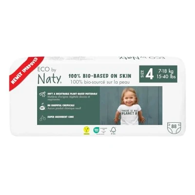 Image of Eco by Naty Friendly Baby Nappies 100% Plant Based Materials on Skin, Soft, for Sensitive Skin &amp; Super Absorbent (Size 4, 88 Count)