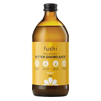 Image of Fushi Pure Bitter Gourd Juice 500ml Cold Pressed Natural Preservative Best for Digestion, Purifying, Inner Health Ethical &amp; Vegan Society Approved Manufactured in The UK