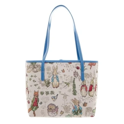 Image of Peter Rabbit Tapestry Large Tote Bag 43cm W x 27.5cm H 15cm D Eco Friendly Woven Fabric Zippered Main Compartment &amp; Inner Pocket Official Beatrix Potter Merchandise Perfect for Bunny Fans