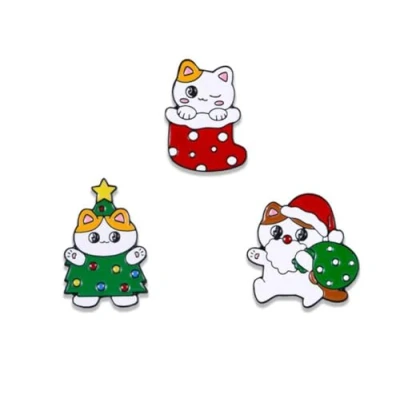 Image of sunruchao 3pcs Cute Christmas Cat Enamel Brooch Pin Set Cartoon Animals Brooches for Bag Lapel Buckle Hat Clothing Accessories Pins Jewelry Gifts Lovers