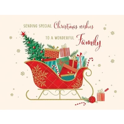Image of Piccadilly Greetings Christmas Card Traditional For a Wonderful Family Sleigh 8 x 6 inches