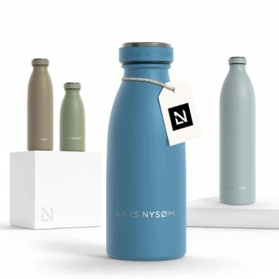 Image of LARS NYSØM Stainless Steel Insulated Water Bottle 350ml, 500ml, 750ml, 1L, 1 5 Liternsulated Thermo Flask for Hot and Cold Beverages Leakproof Drinking (Calypso Blue, 350ml)