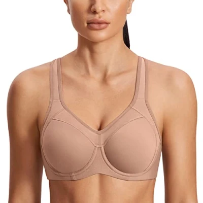 Image of SYROKAN Women&#039;s High Impact Sports Bra Underwire Full Support Racerback Padded Running Barely Buff 38D