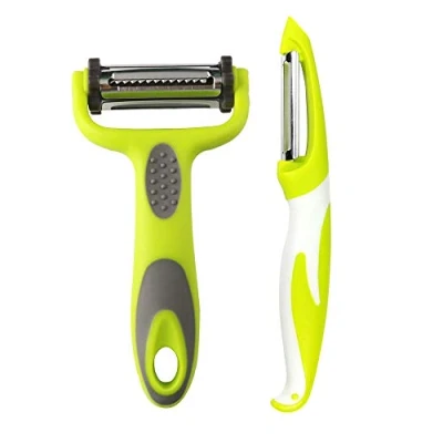 Image of QitinDasen 2Pcs Professional Vegetable Peeler and Fruit Peeler, 3 in 1 Multifunction Y + Straight Swivel Potato Carrot (Green)