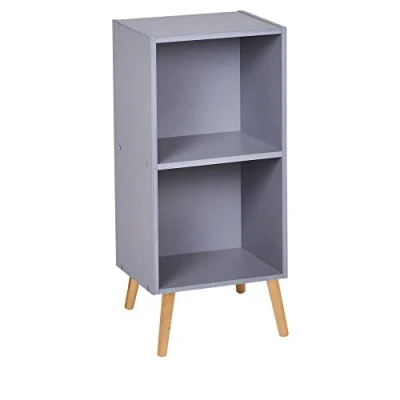 Image of URBNLIVING Wooden Storage Cube Bookcase Scandinavian Style Legs Unit (Grey Bookcase, Beech Legs)