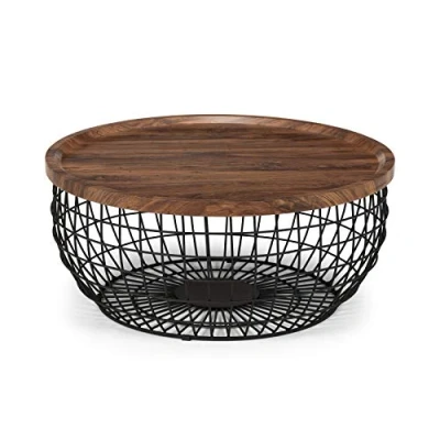 Image of Julian Bowen Coffee Table, Metal &amp; Mdf, Walnut/Black, Height: 36, Width: 80, Depth: 80cm