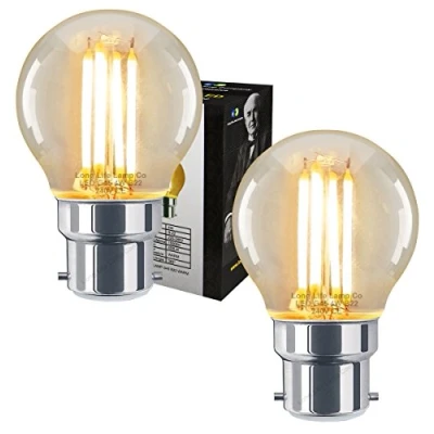 Image of 2 x Filament Vintage 4w LED Golf Ball Light Bulb B22 Bayonet Clear Glass