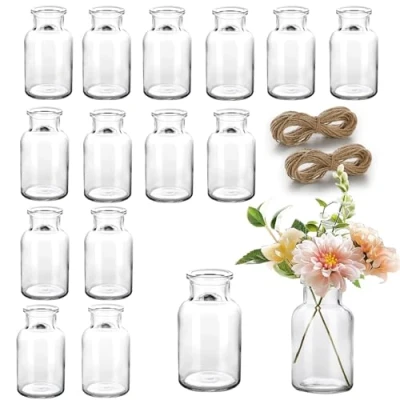 Image of Renijion 15PCS Mini Vase, Small Glass Vase Set Bud Vases Flower Vintage for Flowers, Decorative Table Wedding Party Home