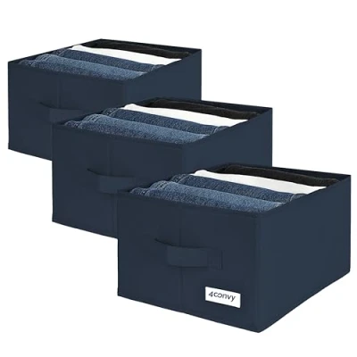Image of 4CONVY Trousers Organiser for Wardrobe [2024 UPGRADED MATERIAL] Fixed Storage Box with Large Compartments Foldable Jeans, Shirts Pack of 3