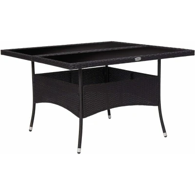 Image of vidaXL Outdoor Garden Patio Backyard Dining Table Black Poly Rattan and Glass