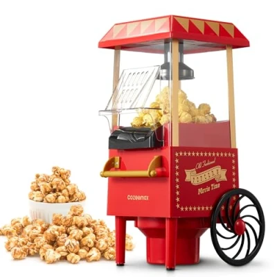 Image of Cozeemax Popcorn Maker 1200W Hot Air Popper Machine, Healthy &amp; Fat Free, Easy to Clean Best for Movie Nights and Parties of All Kinds, Kids Birthday Party Favorites, Red