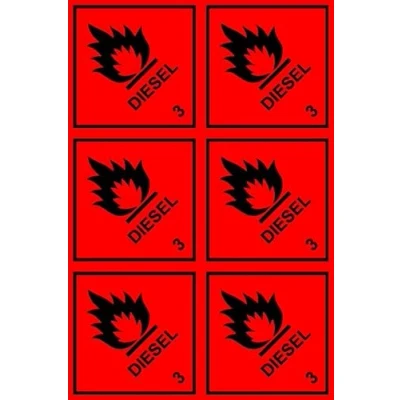 Image of Diesel Fuel Safety Sign Self Adhesive Sticker Pack of 6 Stickers 100mm x Red