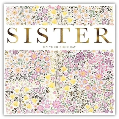 Image of GBCC Sister Birthday Card Happy with Floral Design and a Foil Finish for Women or Girls