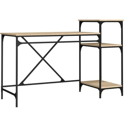 Image of vidaXL Desk with Shelves Sonoma Oak 135x50x90 cm Engineered Wood&amp;Iron