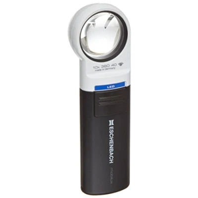 Image of Illuminated Pocket Magnifier mobilux LED [Eschenbach 15113] Aspheric PXM® Lightweight Lens, Dimensions Lens: 75 x 50 mm, Magnification: 3,5X, Dioptre: 10