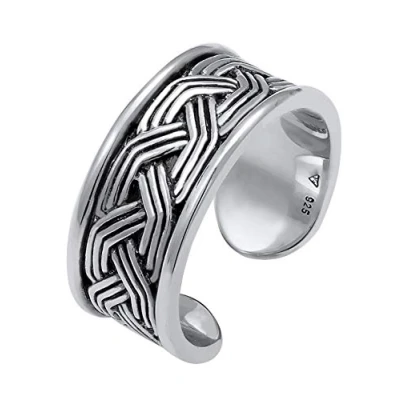 Image of Kuzzoi Men&#039;s Ring (10mm) Open Adjustable Solid for Men Made of 925 Sterling Silver in Vintage Look Band with Ornament Relief Surface Oxidized Size 62 66,