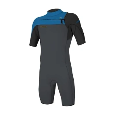 Image of ONeill Mens Hammer 2mm Chest Zip Shorty Wetsuit Graphite Black Ocean Breathable Double super seal neck