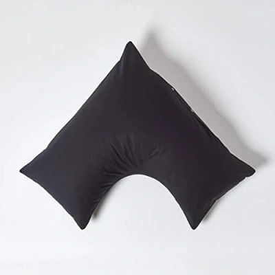 Image of HOMESCAPES Black Pure Egyptian Cotton V Shape Pillowcase 200 TC 400 Thread Count Percale Equivalent Pillow Case For Nursing Pregnancy and Elderly